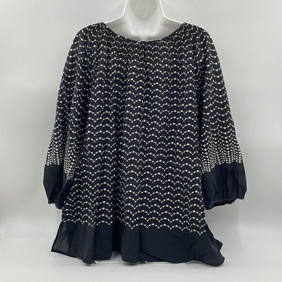 R•Q•T woman 100% cotton black and white patterned long sleeve top - Picture 2 of 8